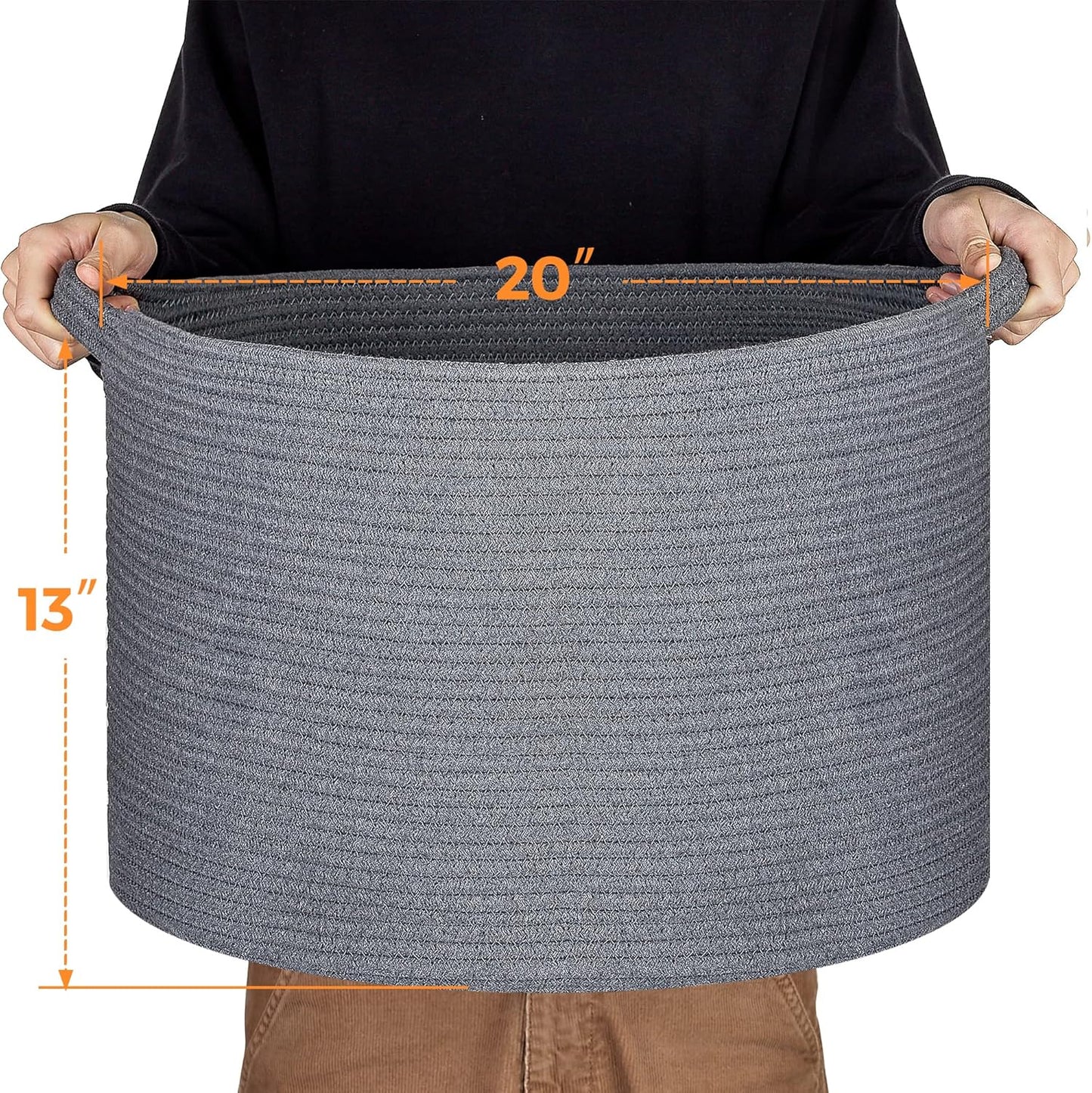 Ravinte Blanket Basket - 20"x 20"x 13" Cotton Rope Basket for Living Room, Baby Toy Storage Basket, Large Woven Laundry Basket (Gray)