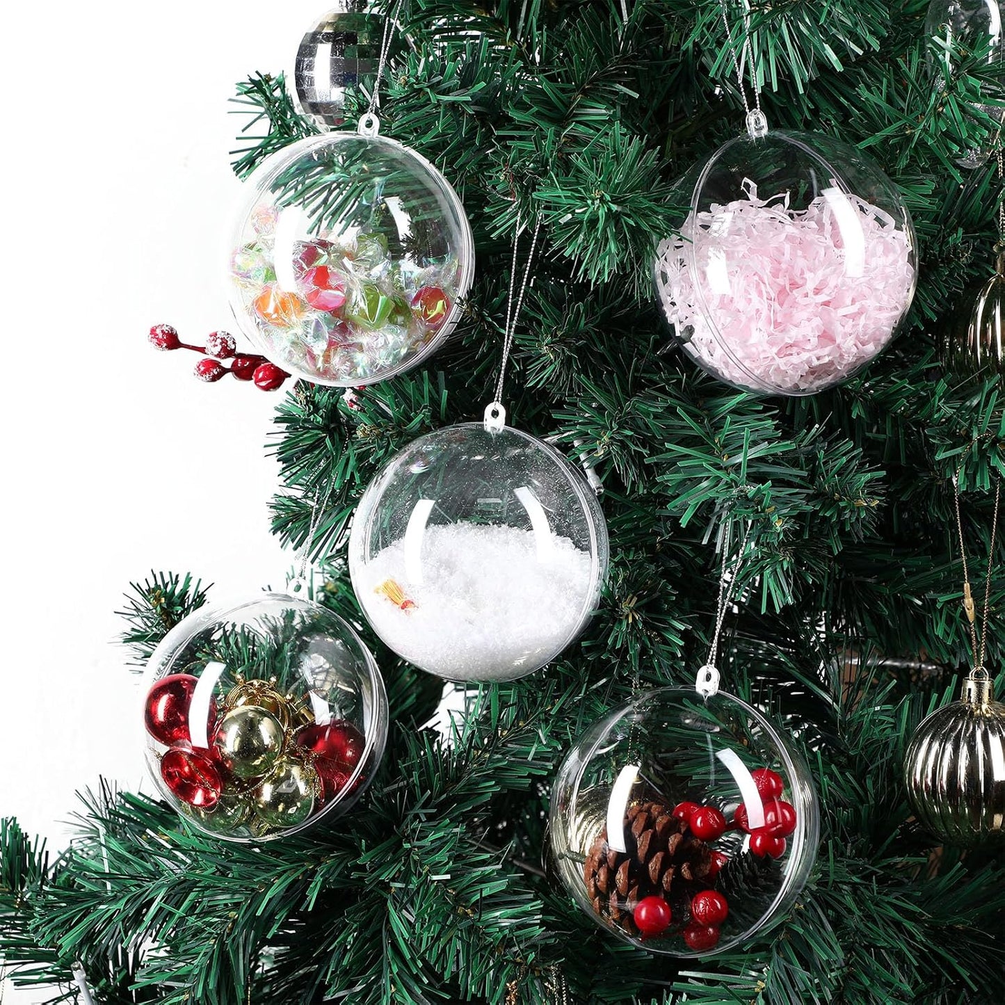 Sratte 36 Pcs Christmas Fillable Ornaments Ball Clear Plastic Hanging Ornaments DIY Craft Transparent Ball for Wedding Holiday Xmas Party Tree Decor Home(Clear,100 Mm/ 3.94 Inches)