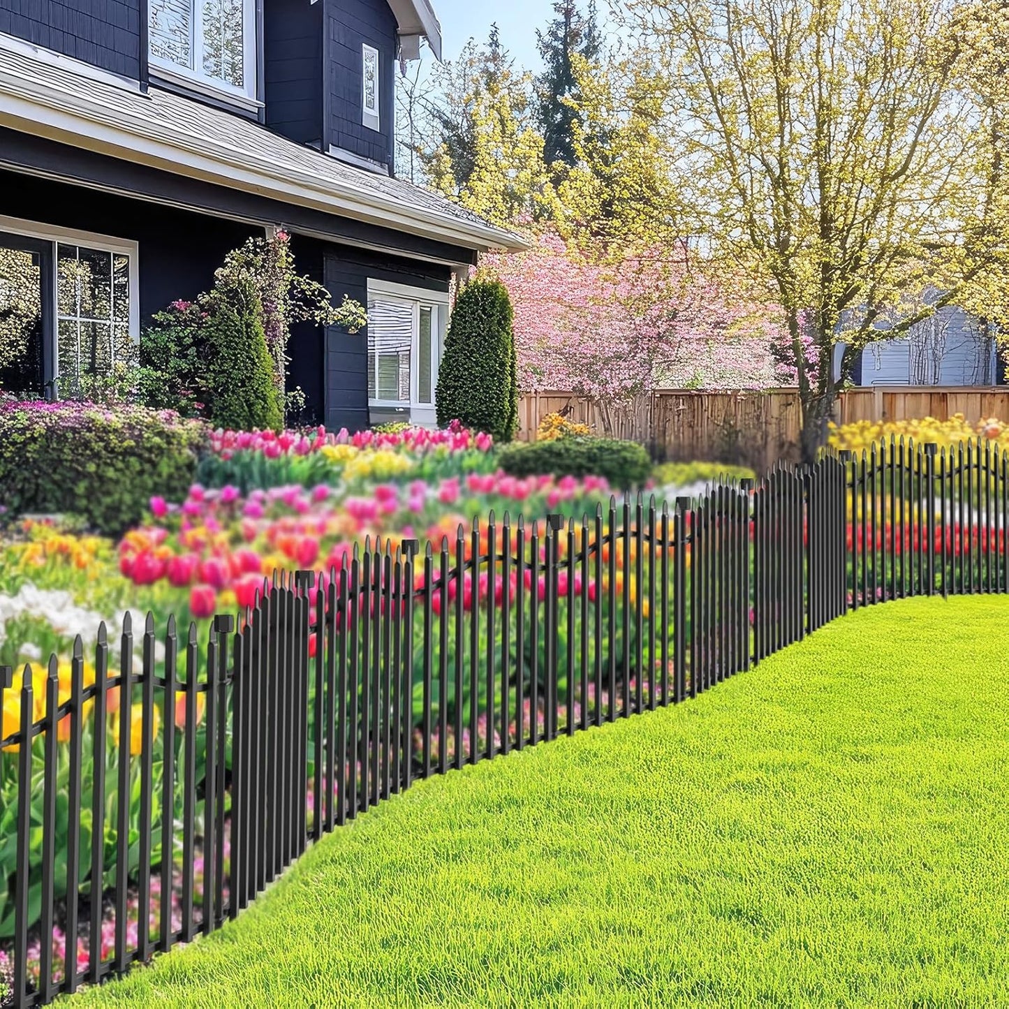 10 Panels No Dig Garden Fence - 24in H x 22.5ft L, Reinforced Square Tube Rustproof Metal Animal Barrier for Dogs & Rabbits, Outdoor Decorative Border Fencing for Yards & Gardens