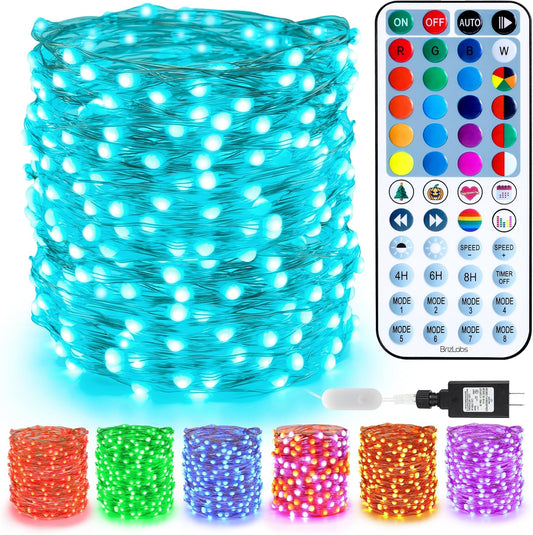 BrizLabs Christmas Fairy Lights - 66ft 200 LED Color Changing Fairy Lights with Remote, Plug-in RGB Rainbow Xmas Twinkle Light Indoor Purple Orange Starry Light for Xmas Halloween Home Party Wedding