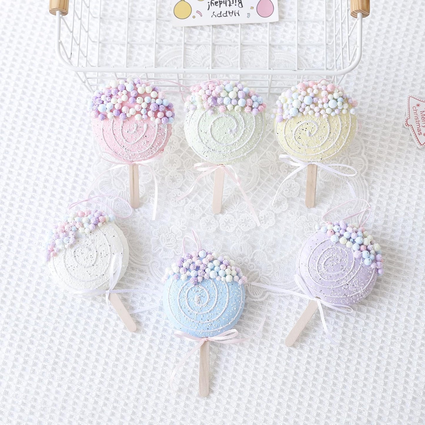 Lollipop Party Decorations Ornaments,6pcs Hanging Christmas Tree Lollipop Ornaments, Macaron Color Mini Dessert Lollipop Pendant Set for Xmas New Year Birthday Home Party Supplies (Lollipop)