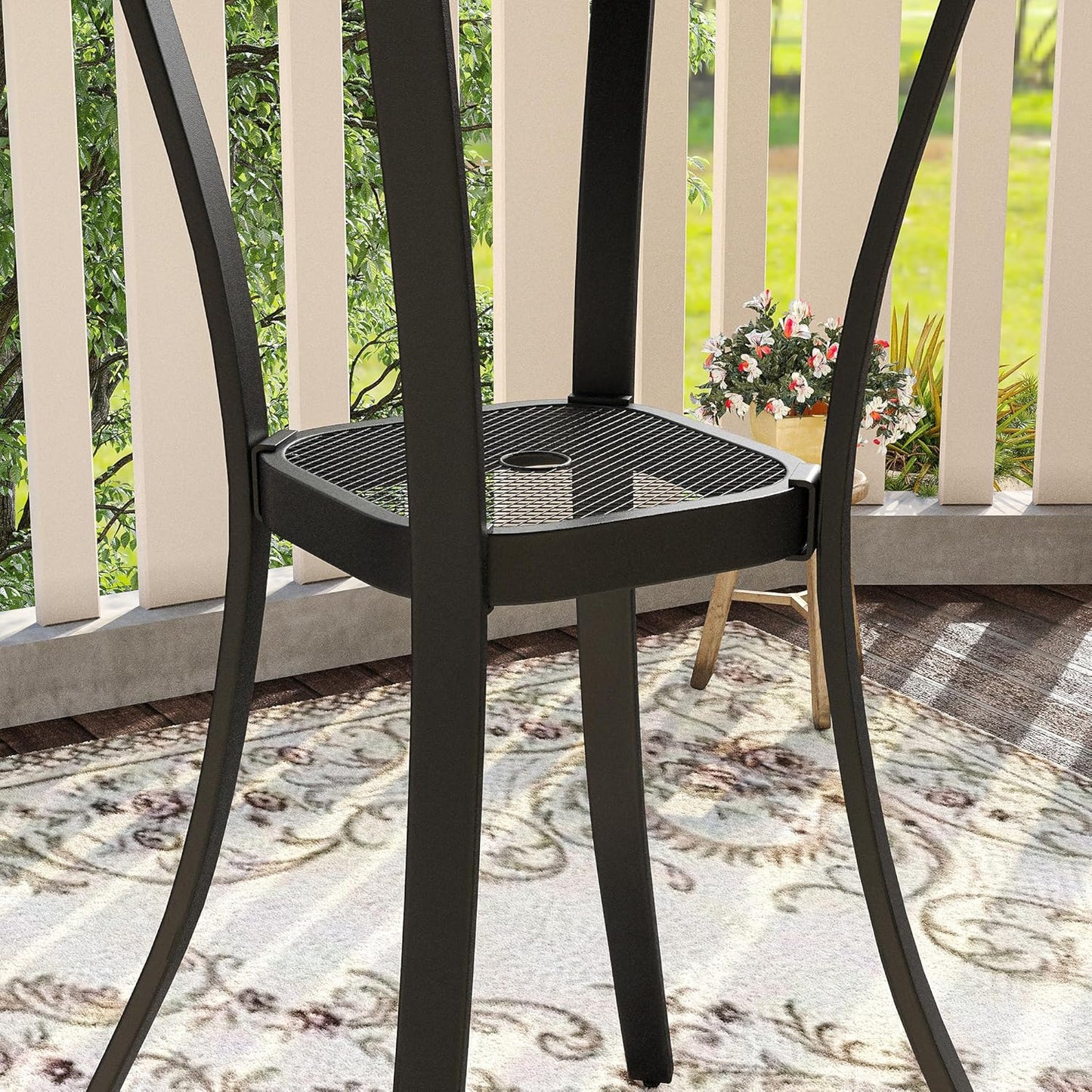 VICLLAX 28" Round Outdoor Bar Table, Counter Height Patio Table with Adjustable Umbrella Hole for Balcony, Walnut Wood-Like