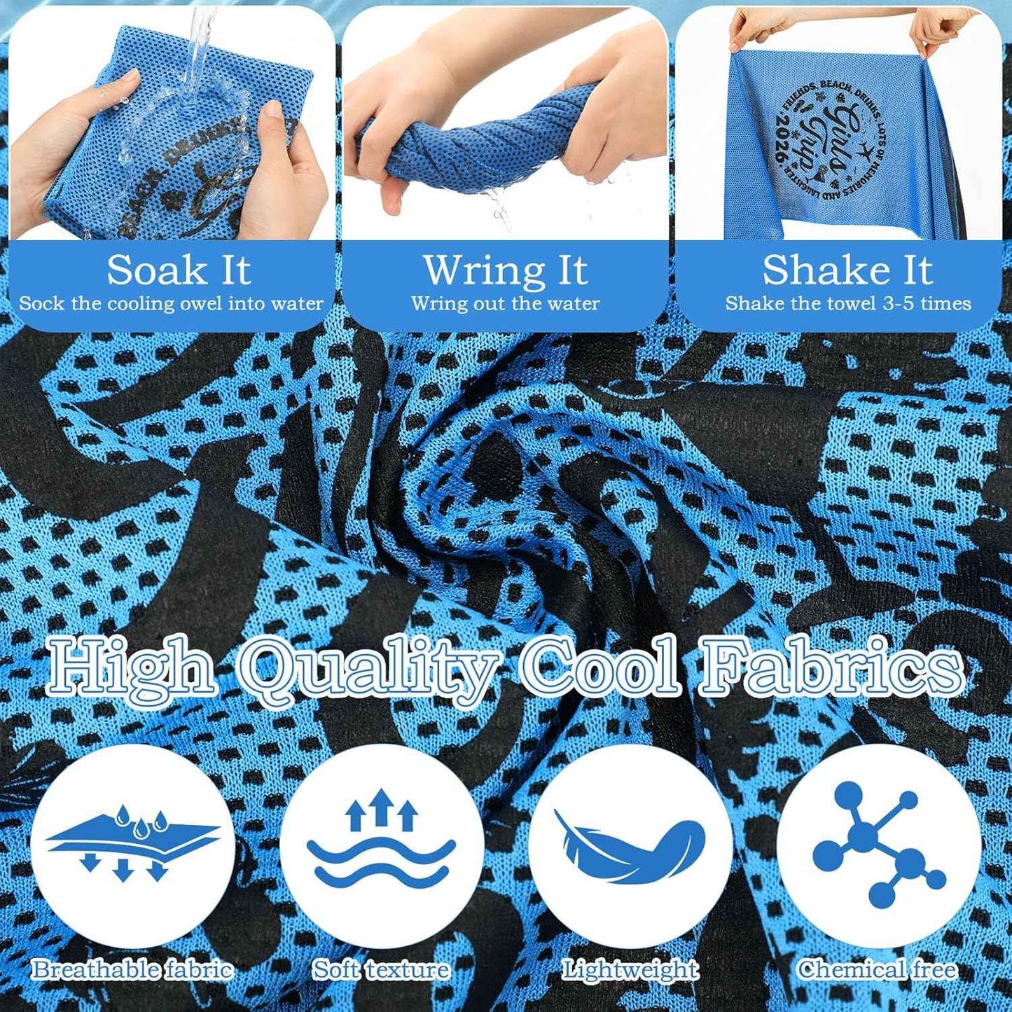Tegeme 8 Packs Girls Trip Gifts Favors Cooling Towels 40"x12" Soft Breathable Chilly Towel Ice Towel, Microfiber Towels for Women Bestie Bride Wedding Anniversary for Mom Girls Weekend Summer Holiday