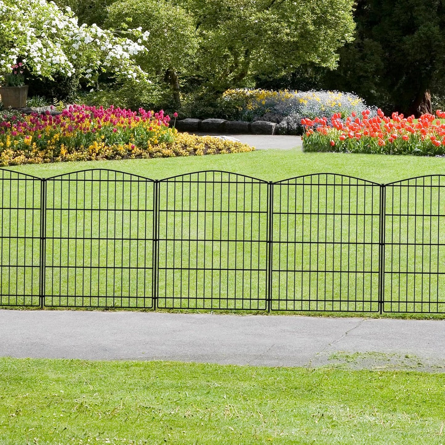 INJOPEXI Garden Fence 6 Panels 11.8ft (L)×30in (H) Decorative Garden Fences with 6 Panels Rustproof Wire No Dig Garden Fence Animal Barrier Fencing Outdoor for Backyard Patio - Without Fence Gate