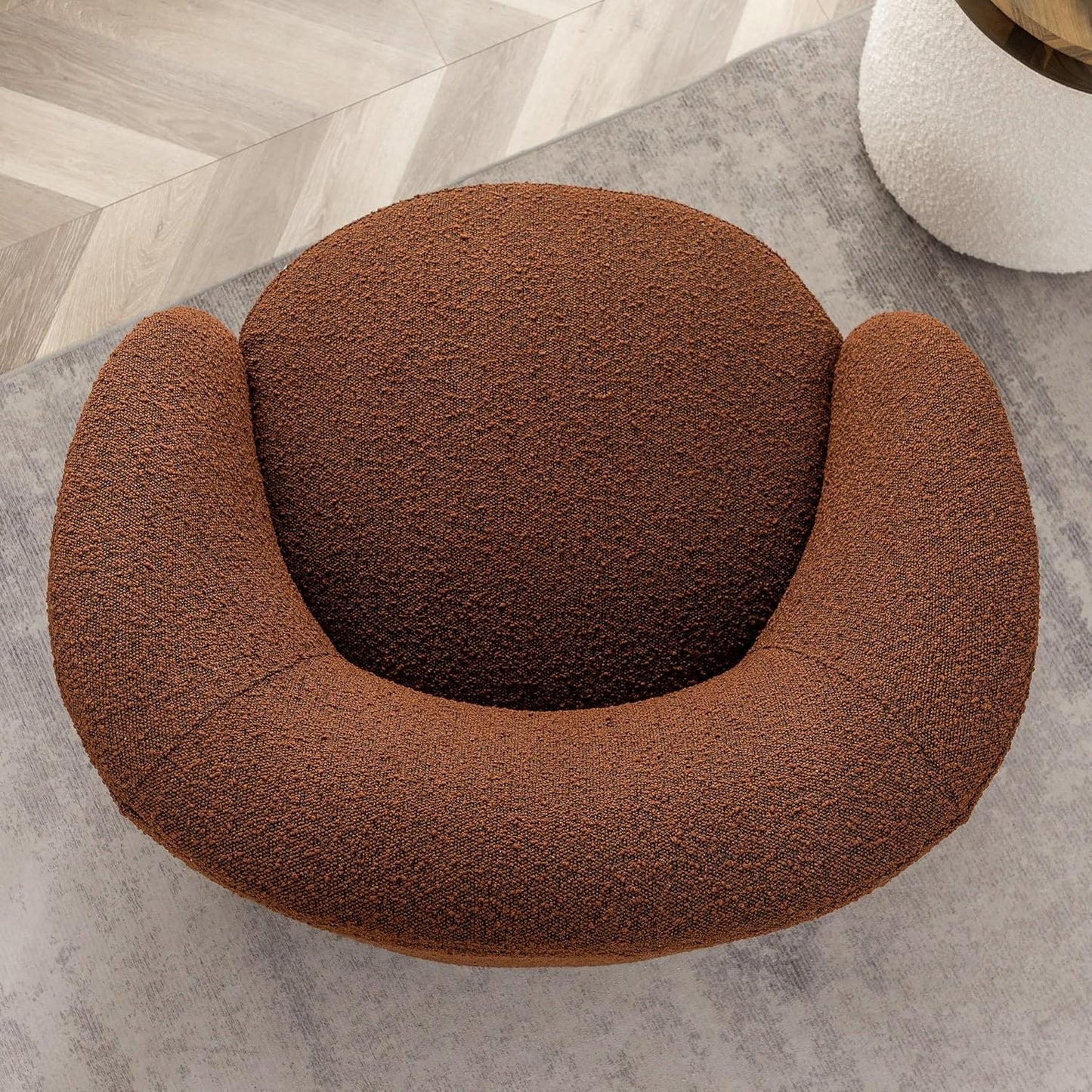 KINWELL 34" W Mid Century Modern Swivel Barrel Chair, Round Upholstered Boucle Swivel Accent Chairs, No Assembly Sofa Chair for Living Room Bedroom Reading Apartment Lounge Nursery