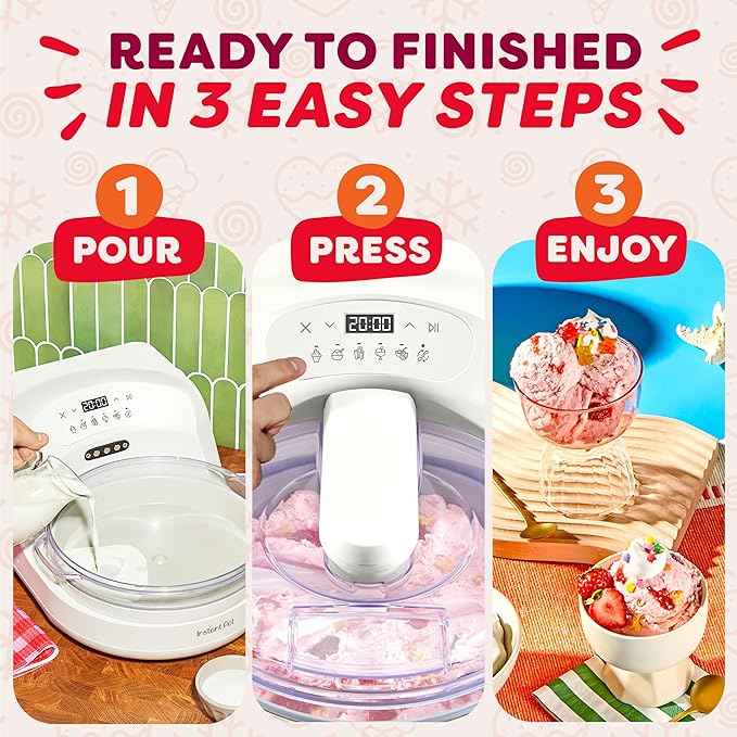 Instant Pot InstantChill Ice Cream Maker, No Pre‑Freeze, Pour, Press & Enjoy, Quiet Operation, Make IceCream in minutes*, Gelato, Sorbet, Rolled, Non‑Dairy, Mix‑Ins, Easy Clean up, Makes Up to 2 pints