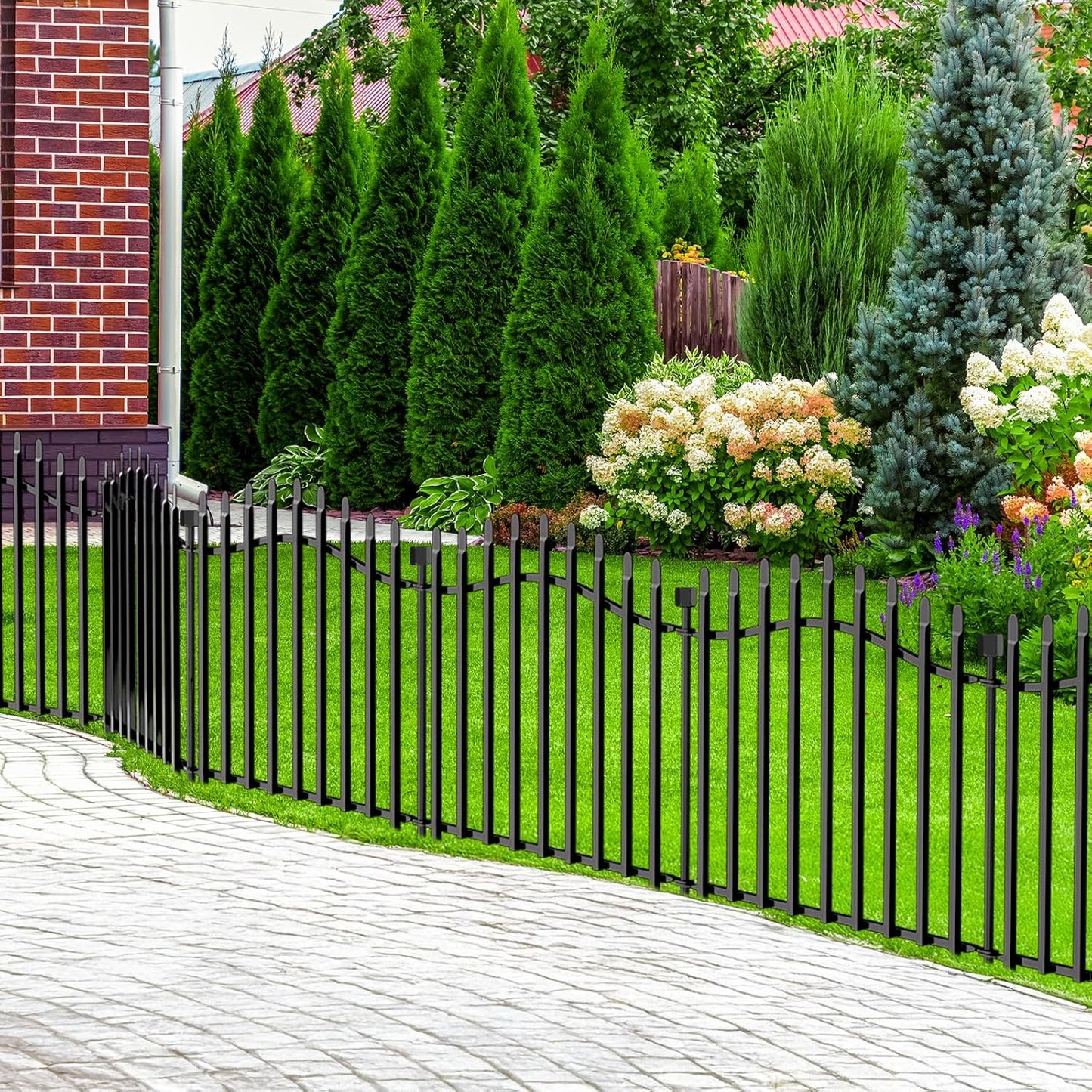 10 Panels No Dig Garden Fence - 24in H x 22.5ft L, Reinforced Square Tube Rustproof Metal Animal Barrier for Dogs & Rabbits, Outdoor Decorative Border Fencing for Yards & Gardens