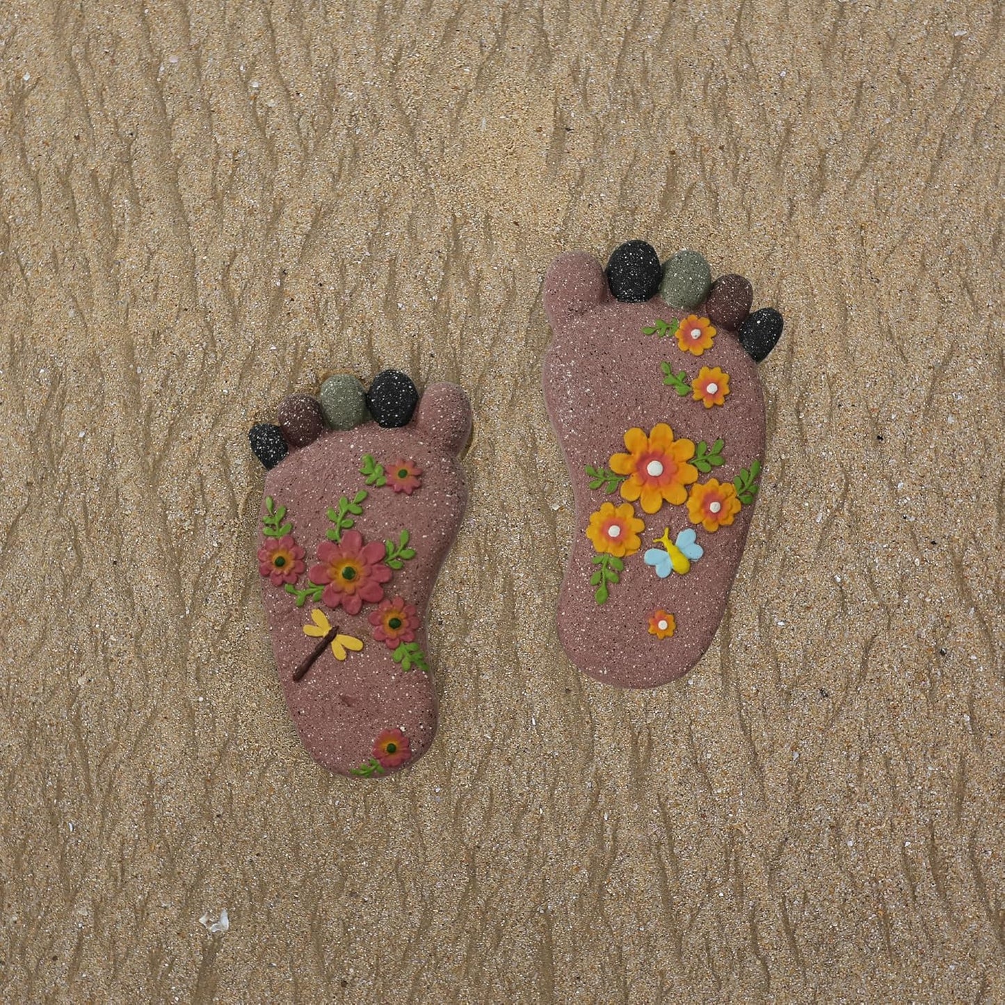 Stepping Stones - Light Brown Resin Footprint Shaped Set of 2 for Patio, Deck, Garden or Sidewalk