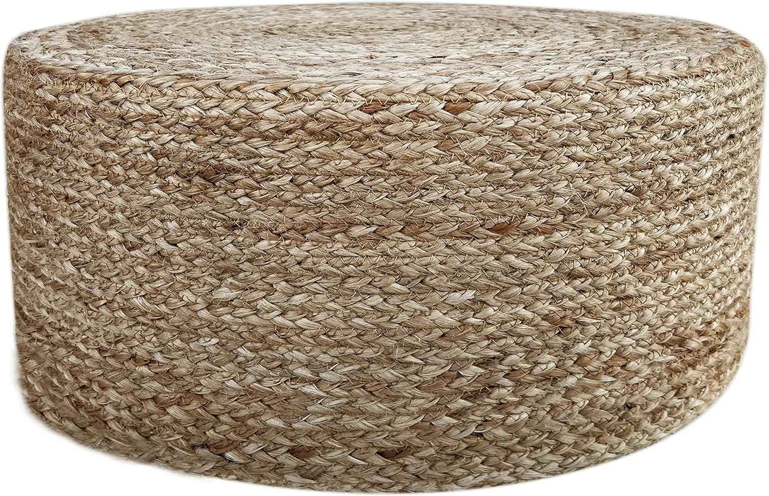 Scandilivin Homes Pouf Ottoman - 100% Natural Jute Braided- Footrest Pouf Hand Knitted - Traditional Cord Boho Pouffe - for The Living Room, Bedroom, Nursery, Patio, Lounge (20" x 20" x 10")