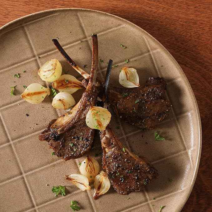 Gisbon Elite Butterwick 12 Piece Plates and Bowls Stoneware Dinnerware Set - Taupe Reactive Glaze Patterned Dishes - Microwave and Dishwasher Safe