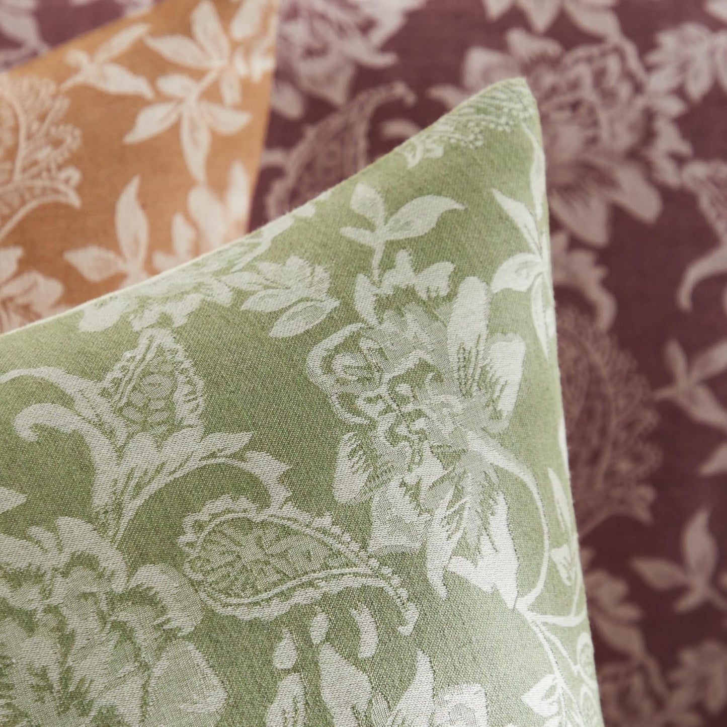 Floral Jacquard Lumbar Throw Pillow Covers Set of 2, Background/Green 12x20 Inch, Farmhouse Decorative Cotton Sage Green Cushion Covers for Sofa Bed Living Room Home Decor