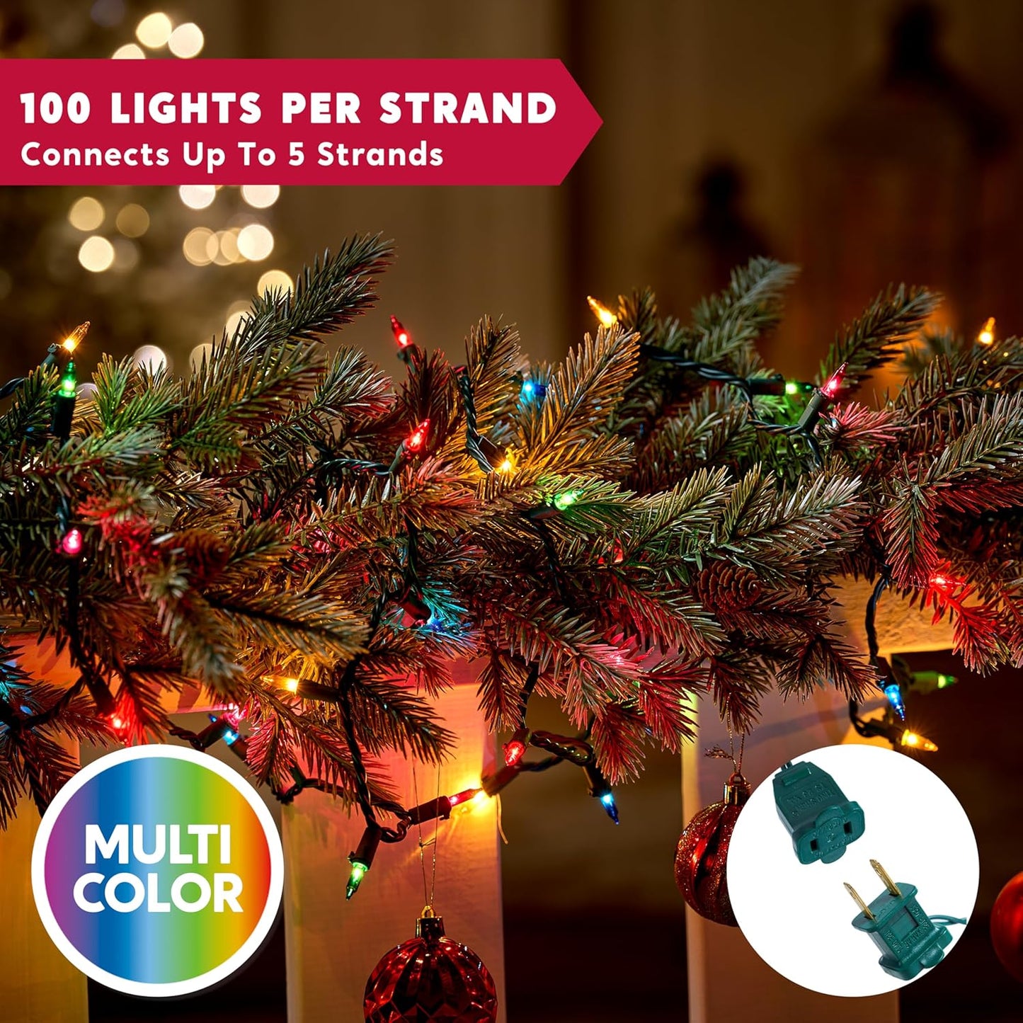 Joiedomi Multicolor Christmas String Lights,200(2x100) 42.6FT Christmas Fairy Tree Lights Plug in for Indoor Outdoor Xmas Decorations Patio Holiday Theme Party Yard House,Green Wire