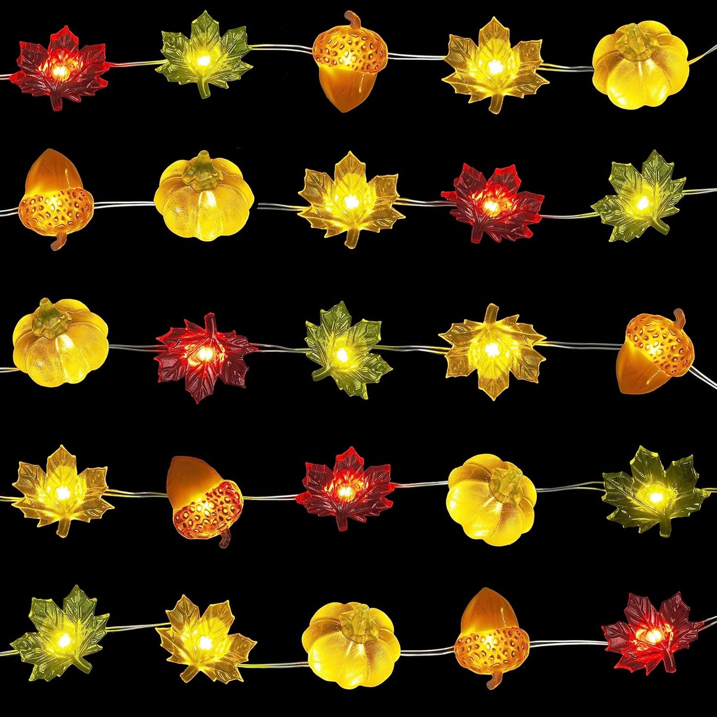 Thanksgiving Lights 10FT 30 LED Fall Lights 3D Pumpkin Maple Leaf Acorn Battery Operated String Lights Halloween Decorations Indoor Fall Decorations for Home Garland Party Autumn