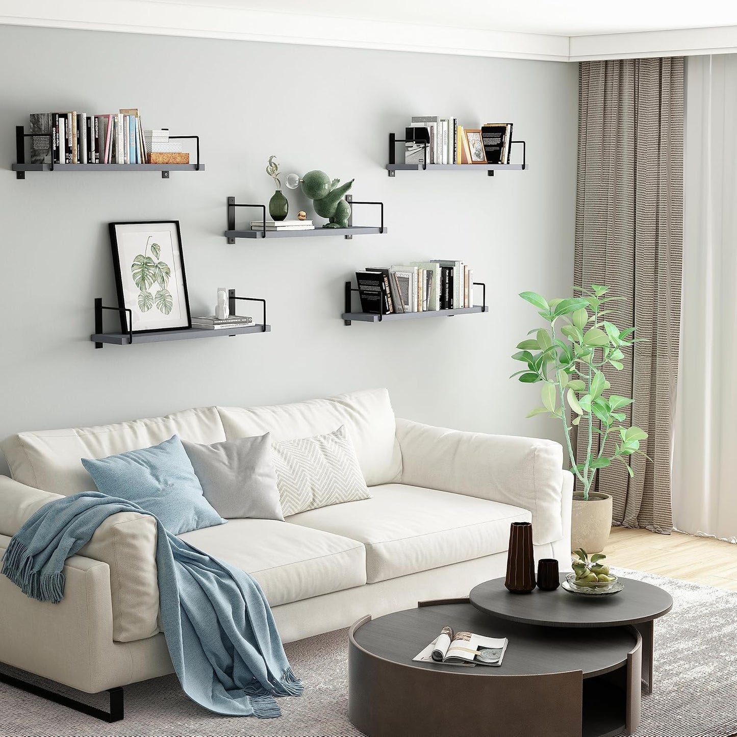 Floating Shelves - 24 Inch Wall Mounted Set of 3, Rustic Wood Storage Shelves for Living Room (Grey)
