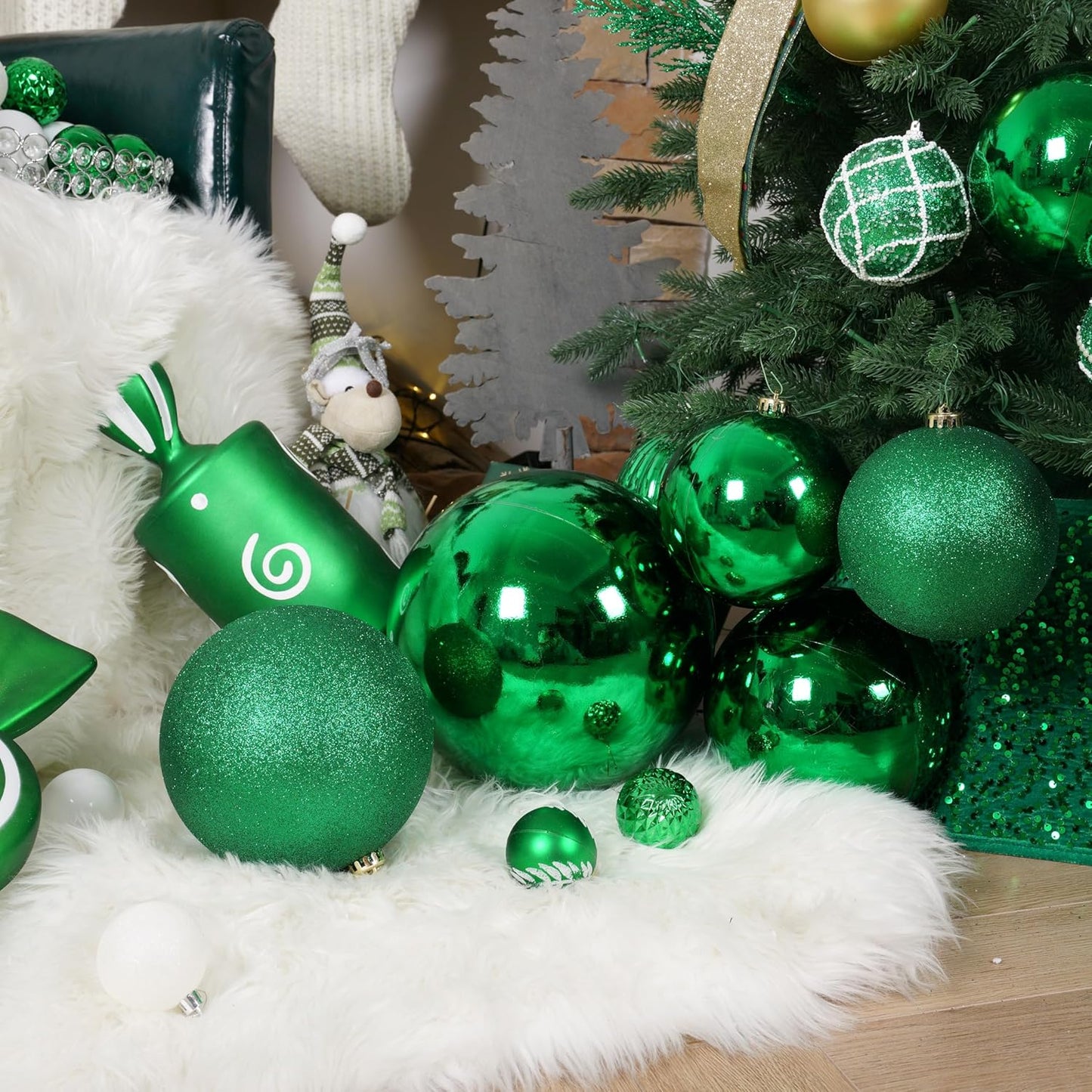 XmasExp Large Christmas Ball Ornaments,1pcs Green Giant Shatterproof Plastic Hanging Mercury Xmas Ball Decorations Christmas Tree Ornaments (Green, 8")