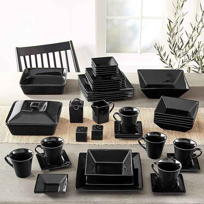 10 Strawberry Street Nova Square 45 pc Dinnerware Set, Black