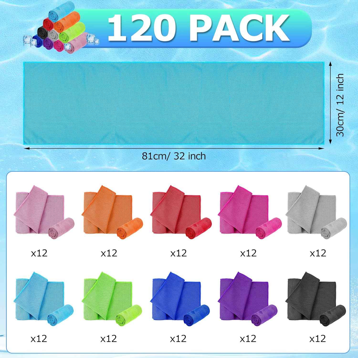 MENOLY 120 Pack Cooling Towel for Neck, Microfiber Soft Workout Ice Chilly Towel for Sports, Gym, Yoga, Camping, Running, Fitness, Workout & More Activities