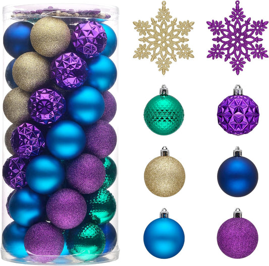 Valery Madelyn Christmas Tree Decorations Ornament Set for Fall Halloween, 50ct 2.36 Inches Peacock Purple Blue Shatterproof Christmas Ball Ornaments Hanging Xmas Holiday Party Decor