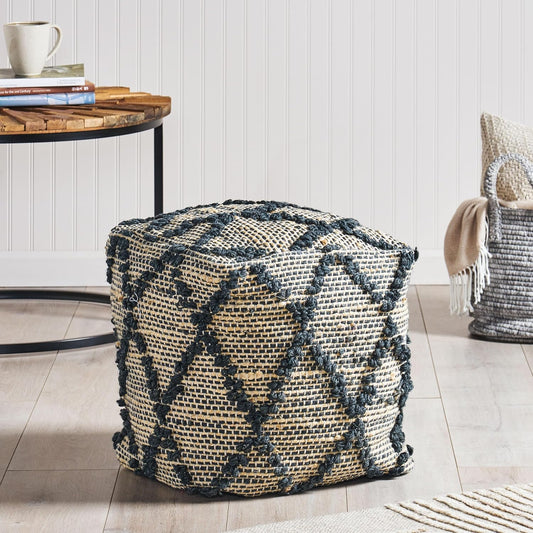 GDFStudio Boho Handmade Fabric Cube Pouf Ottoman Foot Stool - Bean Bag Floor Chair - Foot Rest Couch for Living Room Bedroom,Charcoal,16"" x 16"" x 16"", Cimarro,charcoal, 313838N
