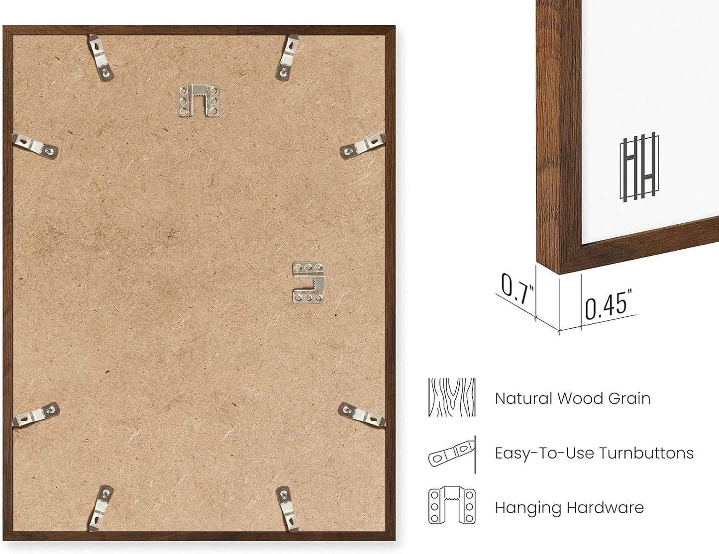 HAUS AND HUES Photo Gallery Wall Frame Set - Set of 5 Walnut Frames for Gallery Wall, Gallery Wall Frames, Multiple Picture Frames for Wall Collage (Two 8x10, Two 11x14, One 16x20 Framed Walnut)