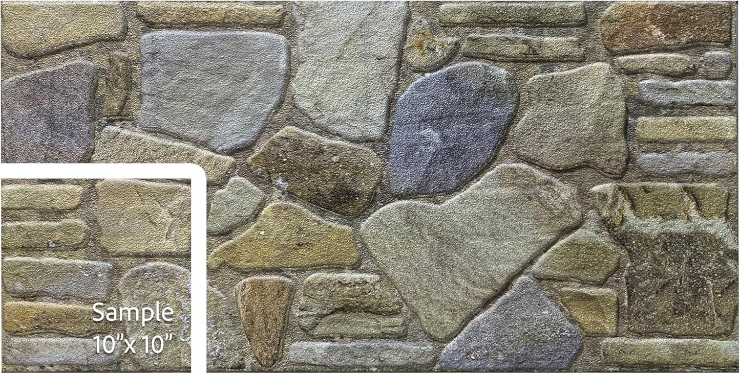 Dundee Deco 3D Wall Panels - Cladding Blue Grey Buff Stone Look Wall Paneling, Styrofoam Facing for Interior and Exterior Applications, DIY, Sample, Size 10 x 10 in.