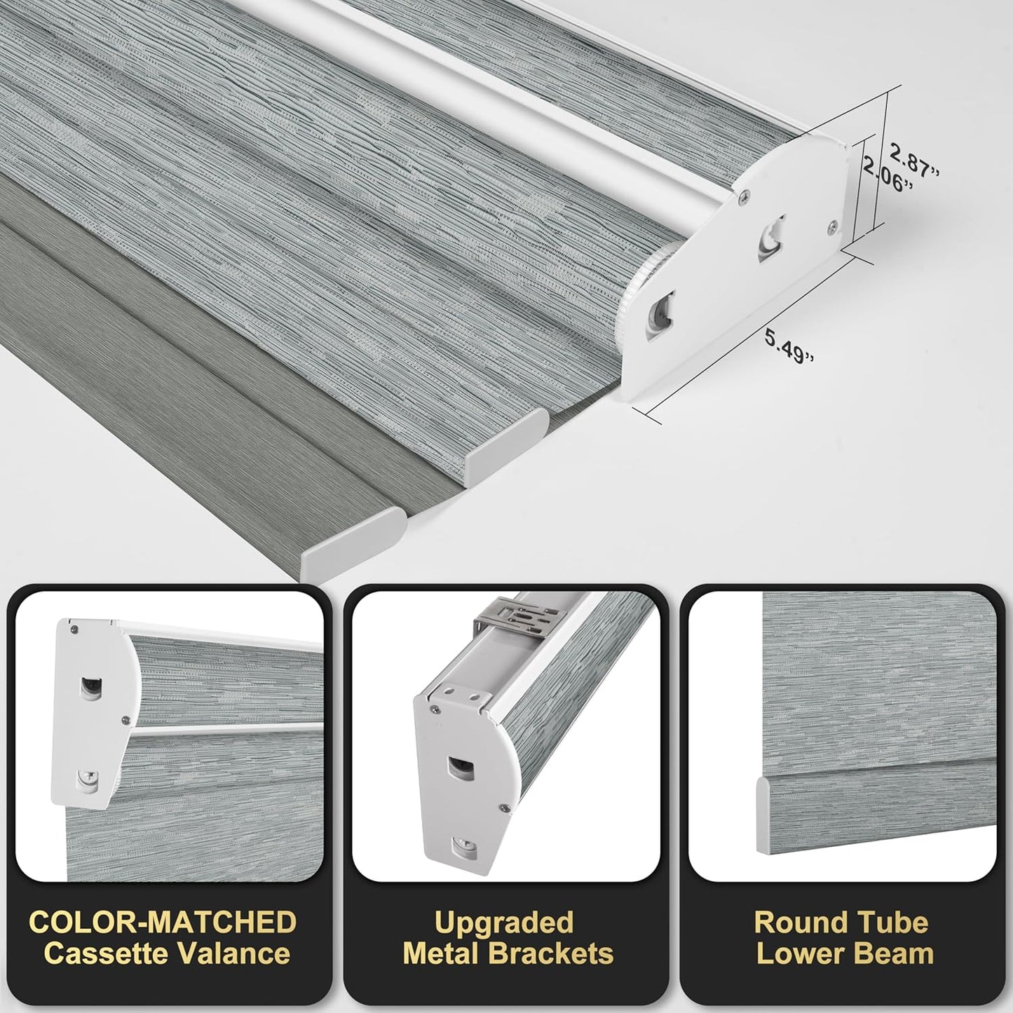 BERISSA Cordless Dual Roller Shades with Cassette Valance,Double Window Shades Blackout and Light Filtering Shades,Day and Night Roller Shades for Home Office Door.Striped Jacquard Grey.41 W x 64" H