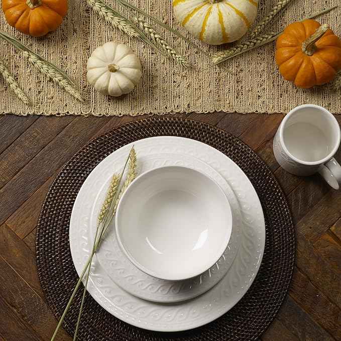 Pfaltzgraff Sylvia 32-Piece White Dinnerware Set, Service for 8, Durable Stoneware Plates, Bowls, and Mugs, Microwave and Dishwasher Safe