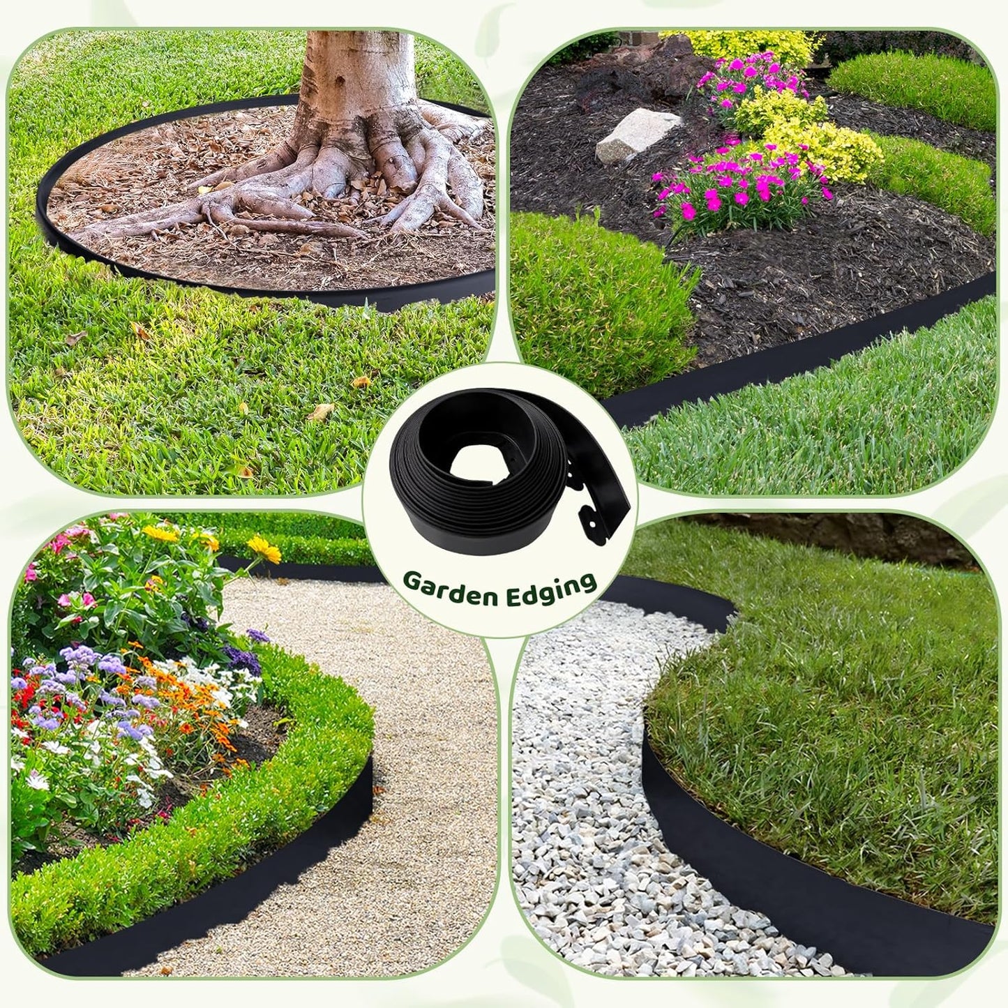 Landscape Edging - 4Inch x 66FT Garden Border with 200 PCS Spikes, Plastic Lawn Edging for Flower Bed, Pathway and Yard