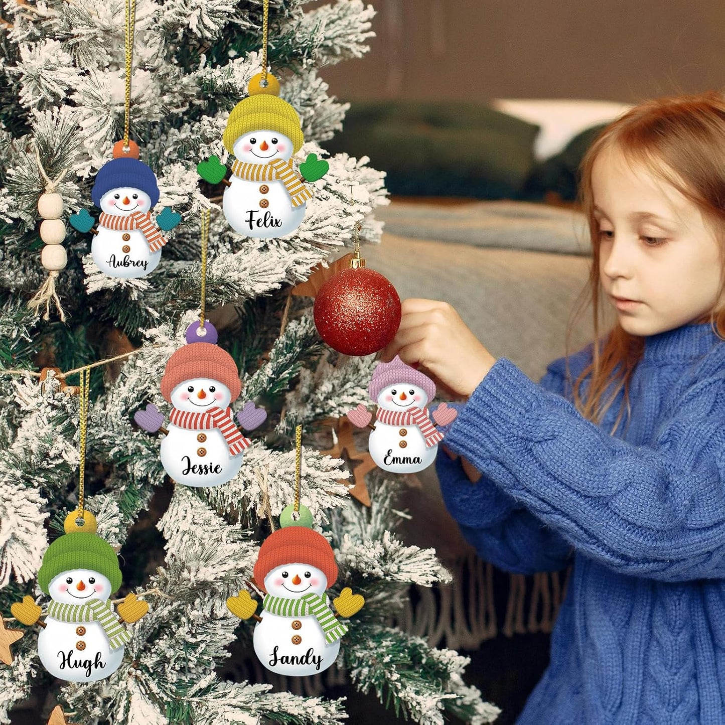 7PCS Personalized Christmas Ornament 2025, Custom Snowman Family Ornament with Name Photo Acrylic for Xmas Tree Decor Customized Hanging Gifts