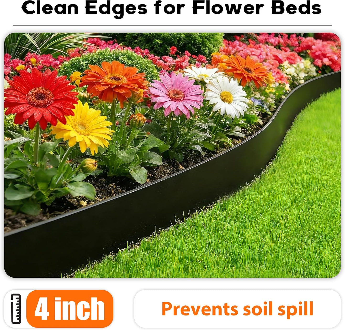 Landscape Edging 4 Inch Tall No Dig Garden Edging Border 33FT with 30 Metal Stakes,Lawn Edging for Yard, Flower Bed and Landscaping (Black, 33FT)