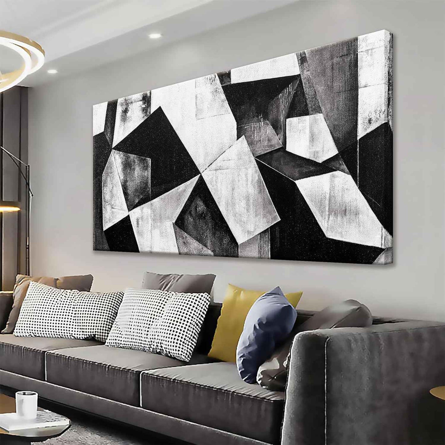 TAIJXAGSG Large Abstract Wall Art Black And White Wall Art Geometric Color Block Line Painting Artwork Canvas Art Wall Decor Simple Picture Artwork For Living Room Bedroom Office 29" X 58"