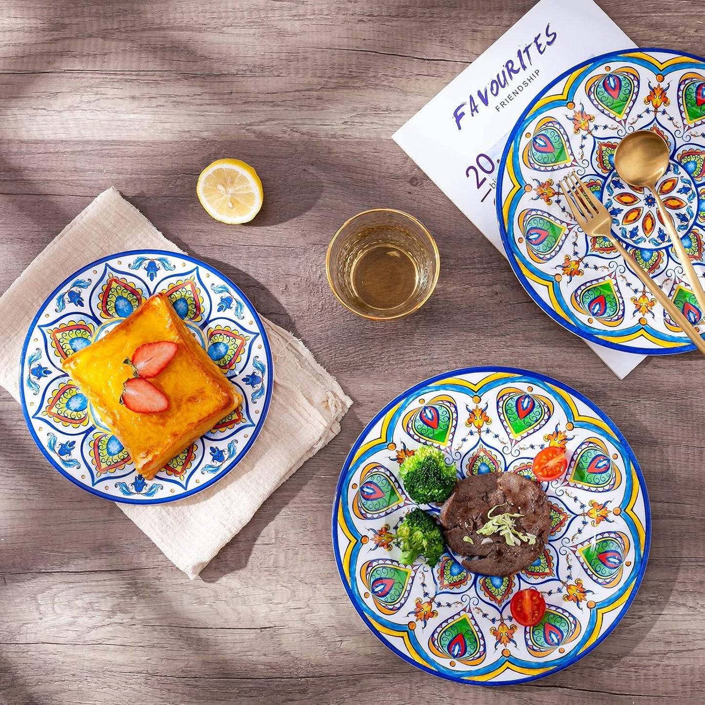 Melamine Dinnerware Set, 12 Pcs Dinner Plates Bowls Sets for Indoor and Outdoor Use, Durable Unbreakable Dishes Sets, Dishwasher Safe, BPA Free, Service for 4