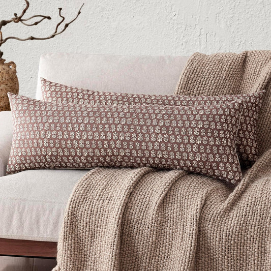 Foindtower Set of 2 Decorative Vintage Long Lumbar Throw Pillow Covers Neutral Modern Farmhouse Cushion Covers Floral Home Decor for Sofa Couch Chair Bedroom Living Room Outdoor,14×36 Inch,Wine Red