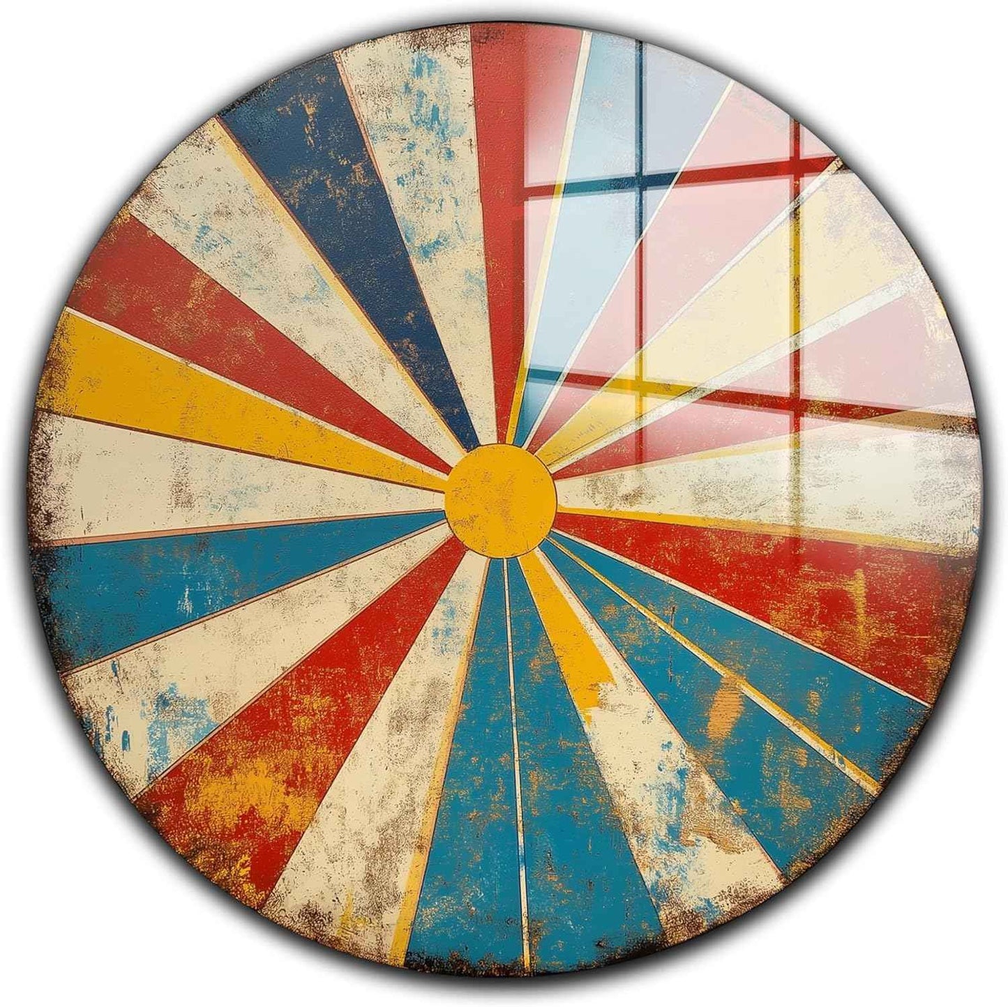 Venodeco Modern Round Tempered Glass Wall Art - Large UV Digital Printed Glass Decor - Resistant Decorative Wall Hanging for Living Room, Bedroom Office Art