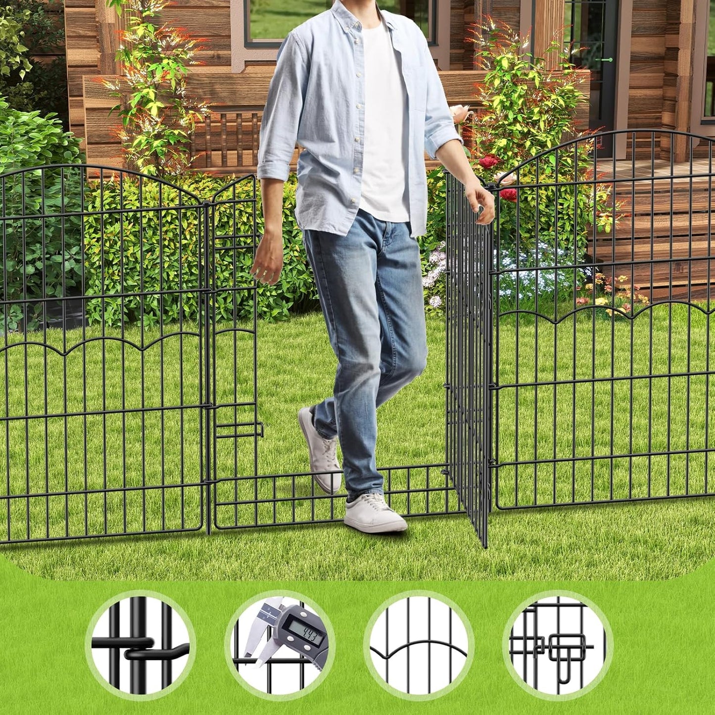 Decorative Garden Fence 12 Panels 29.6ft(L)×38in(H) No Dig Animal Barrier Fencing with 11 Panels + 1 Gate, Metal Garden Fences Rustproof Wire Border Temporary Dog Fence for Patio Yard Outdoor