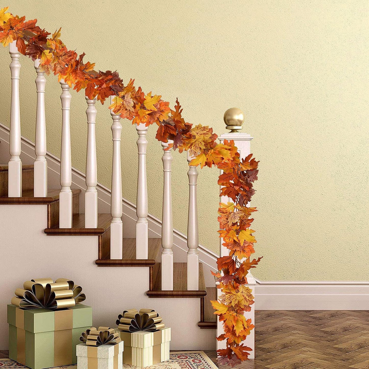 Artiflair 2 Pack Fall Maple Leaf Garland, 5.9Feet/Strand Hanging Vine Artificial Autumn Foliage Thanksgiving Decor for Home Wedding Fireplace Party Christmas