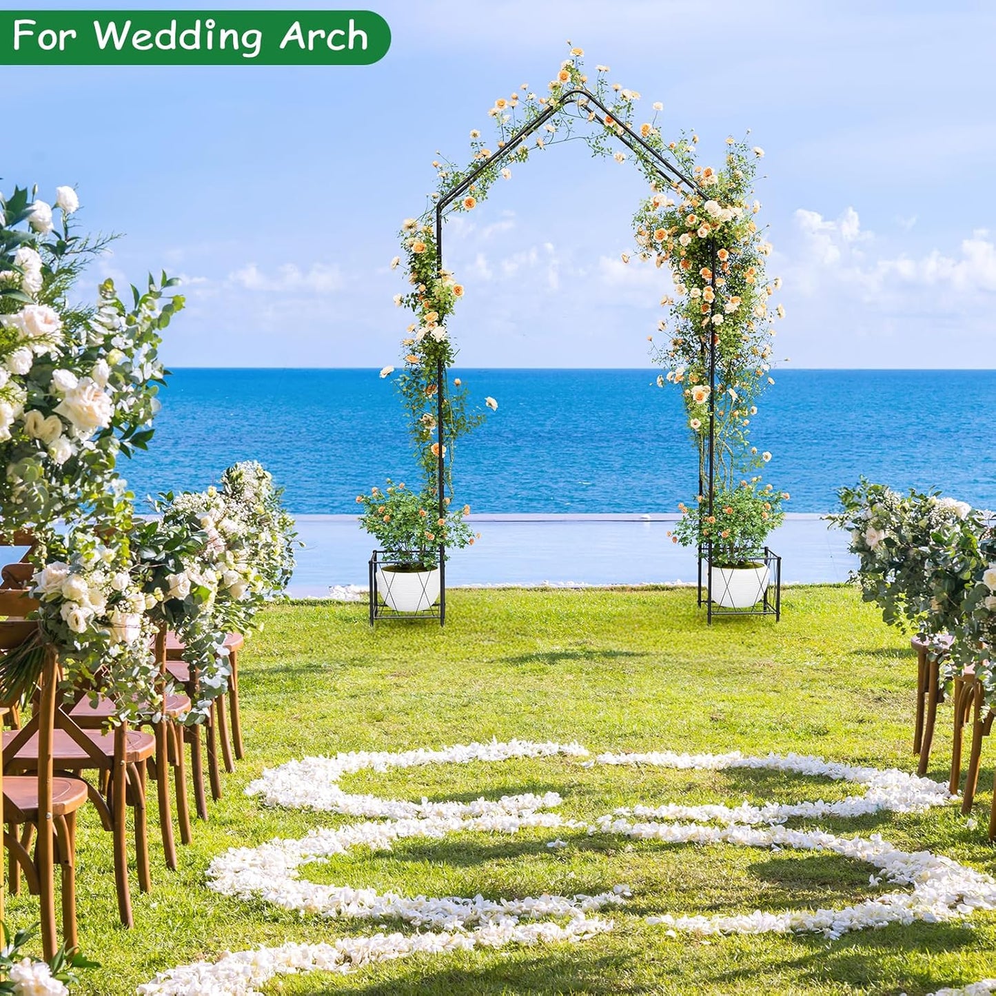 Vrisa Metal Garden Arch Trellis for Climbing Plants Outdoor 8.2 Ft Garden Arbor with Planter Boxes Wedding Arches for Ceremony Halloween Christmas Decoration Garden Archway for Party, Backyard, Lawn