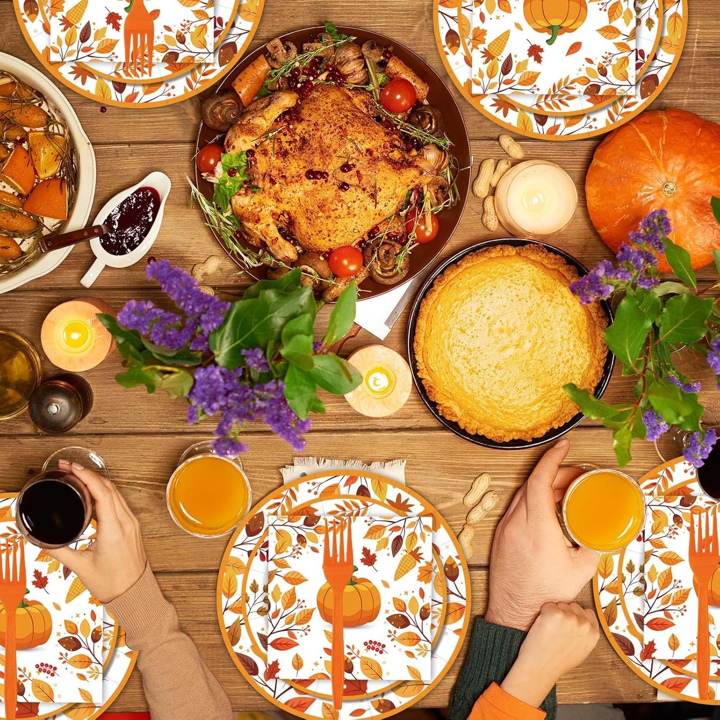 80pcs Fall Thanksgiving Paper Plates and Napkins Forks Dinner Cake Plates Autumn Leaves Pumpkin Party Decorations for Fall Thanksgiving Holiday Wedding Birthday,Serves 20 (fall)