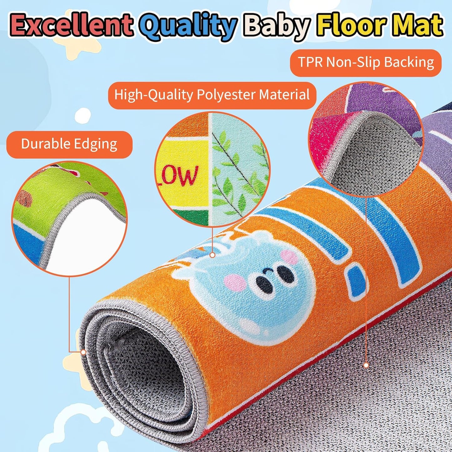 UKISS ABC Kids Rug,Toddler Educational Play Rug for Learning Alphabet, Numbers, Colors, Seasons and Animal Words,55"x55"Washable Classroom Area Rugs,Non-Slip Kids Play Mat Carpet for Playroom