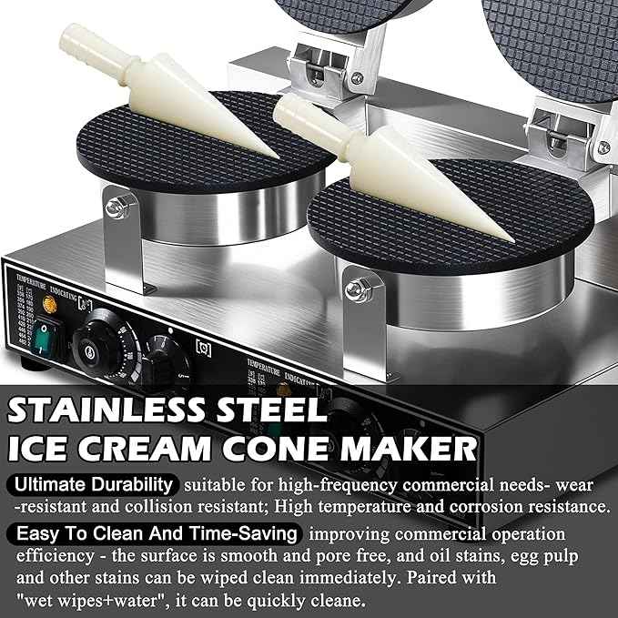 Waffle Cone Maker Commercial 2600W Professional Ice Cream Cone Waffle Maker Machine, Electric Commercial Waffle Cone Maker Machine With Temp & Time Control for for Restaurant Bakery Snack Bar Family