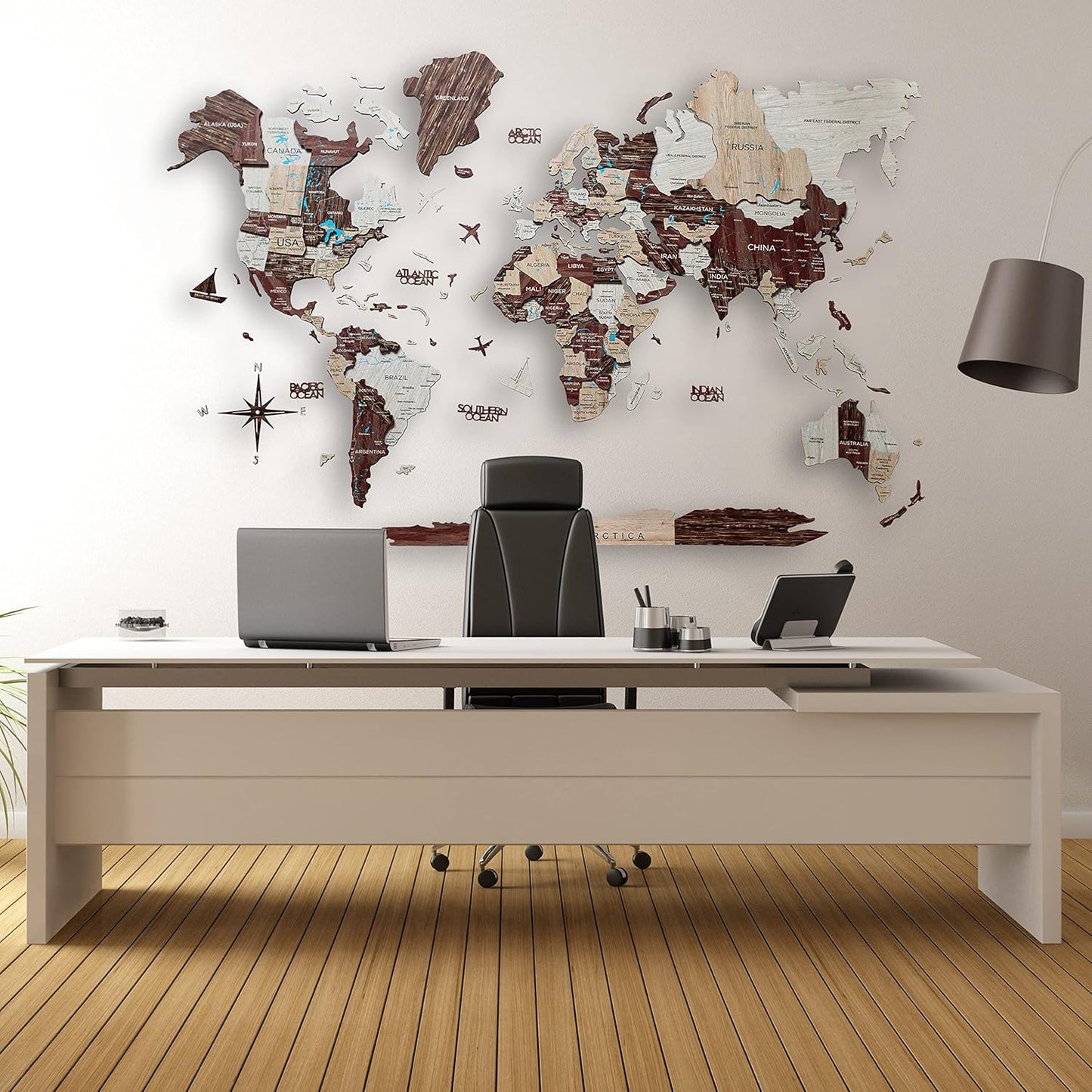 Handmade 3D Wood World Map Wall Art Large Wall Decor Track Your World Travels - Special For Home, Kitchen And Office (Large, Cappuccino)