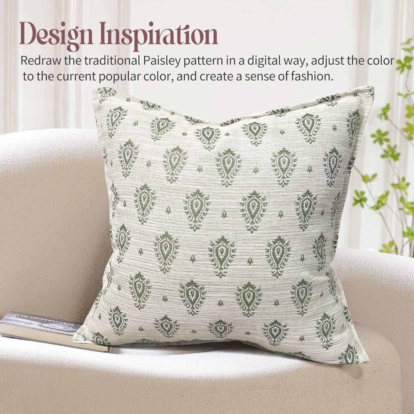 Floral Pillow Covers 20x20 Set of 2 Decorative Throw Pillow Covers Neutral Floral Paisley Farmhouse Pillow Covers for Sofa Couch Bed