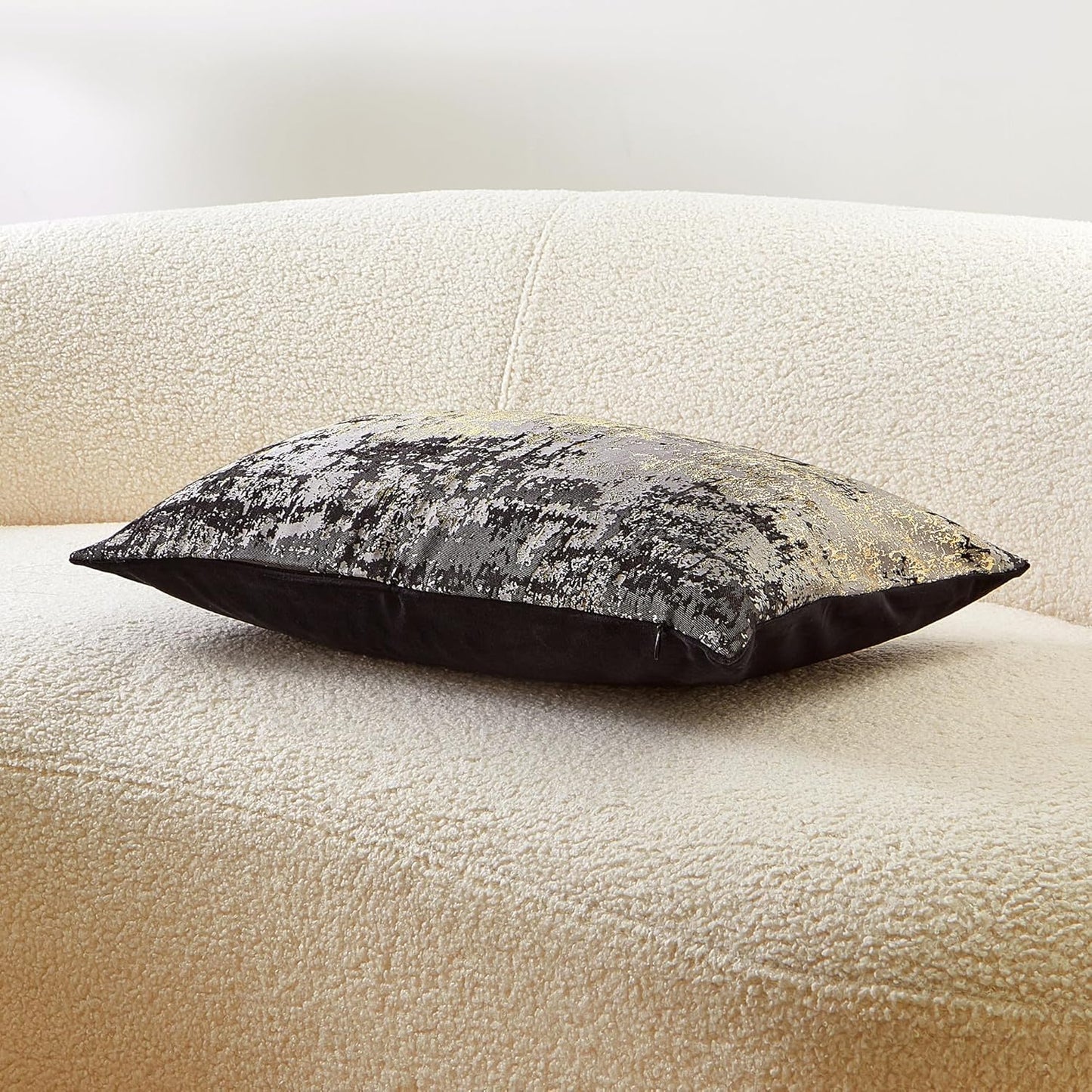 THE-TINOART Charcoal Gray & Black Pillow Cover 12x20 - Gold Embroidered Luxury Jacquard, Modern Reversible Throw Pillow Cover for Sofa/Bed, Velvet Backing