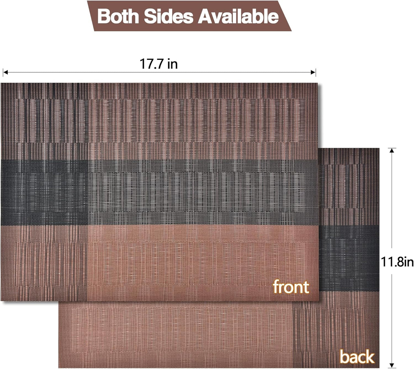 Placemats Set of 8 - Easy Clean Modern Durable Washable Vinyl Place Mats - Heat Resistant Placemats for Kitchen Table - PVC Table Mats for Dining Table (Brown Black, 8)