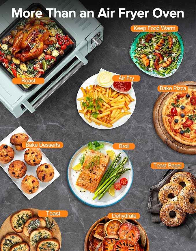 Nuwave Bravo Pro Smart Air Fryer Toaster Oven Combo, Airfryer Convection Oven Countertop, 10-in-1 Functions with Quicker & Even Crisp Technology, 1800W, 50-450°F, PFAS-Free, 21QT, Mint