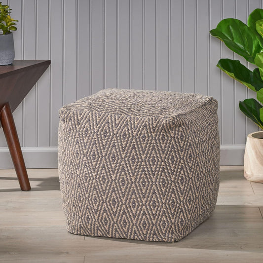 GDFStudio Boho Handmade Fabric Cube Pouf Ottoman Foot Stool - Bean Bag Floor Chair - Foot Rest Couch for Living Room Bedroom,Dark Gray and Brown,15"" x 15"" x 15"", Sovereig,brown Beige Yellow