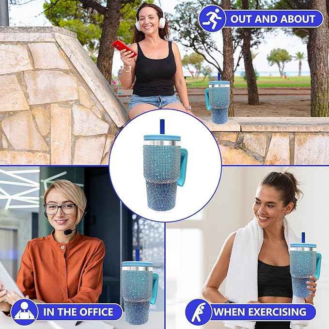 20-OZ Insulated Water Bottle,Insulated Stainless Steel Tumbler,Reusable Cold Drink Thermos,BPA-Free, Double-Wall Stainless Steel Water Bottle (Royal Blue - Diamond, 20, Fluid Ounces)