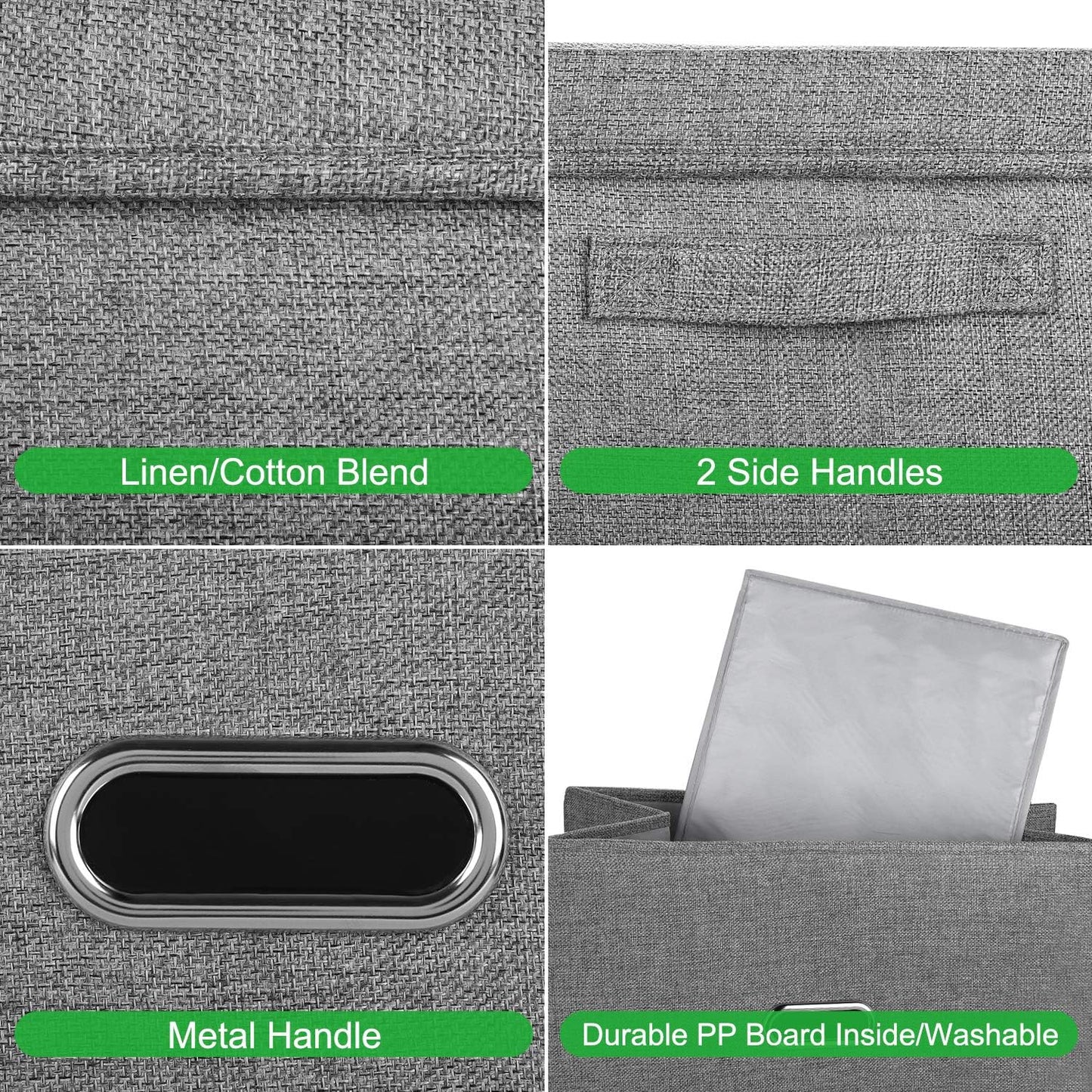 Large Linen Fabric Foldable Storage Bins with Removable Lid and Handles, Washable Storage Box Organizer Containers Baskets Cube with Cover for Bedroom,Closet,Office (Grey, Extra Large(2-Pack))