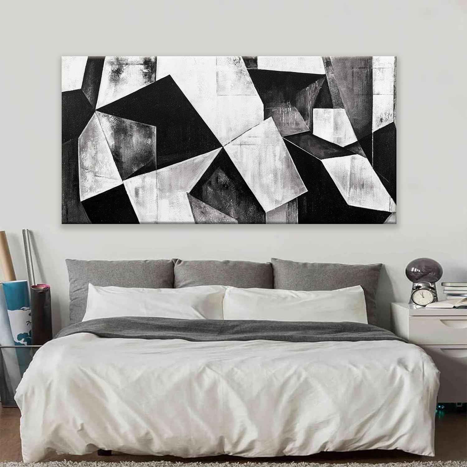TAIJXAGSG Large Abstract Wall Art Black And White Wall Art Geometric Color Block Line Painting Artwork Canvas Art Wall Decor Simple Picture Artwork For Living Room Bedroom Office 29" X 58"