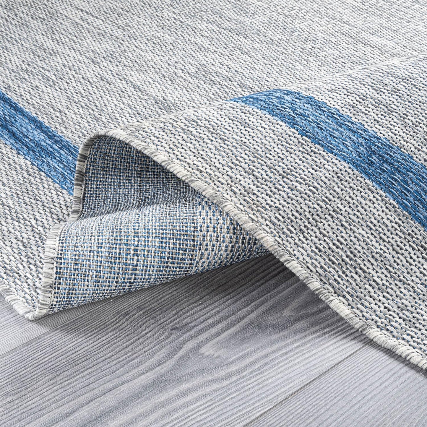 Bordered Outdoor Rug 8x10 Washable Outside Carpet for Indoor Patio Porch Waterproof Easy Cleaning Non Shedding Area Rugs Silver Gray - Blue 8 x 10